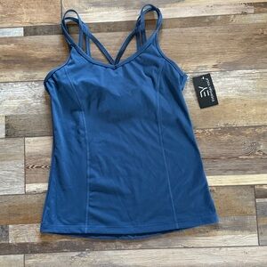 STRAPPY TANK TOP NAVY SHELF BRA YOGA NWT GIFT SIZE LARGE